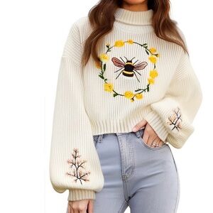 Cream Bee spring Embroidered Sweater